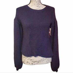 Maisie Peter Ladies Sz Small Navy Bishop Sleeve Ribbed Crew Neck Pullover Sweate